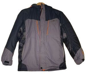 ZeroXposure Winter Jacket Boys L 14 16 Gray Black Insulated HOOD Articulated Slv